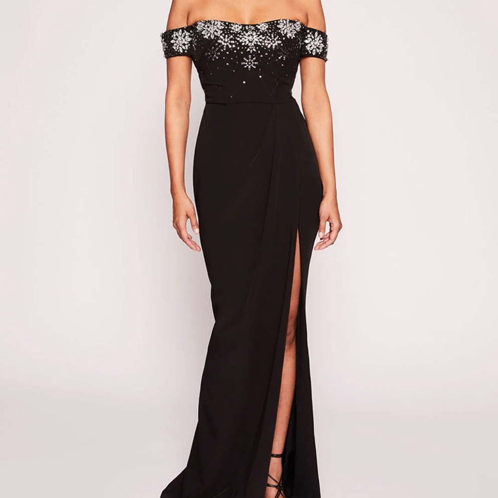 Marchesa Black and White Embellished Off-Shoulder Gown NWT